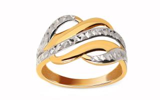 Zlatý dvojfarebný prsteň s gravírovanými líniami IZ27269
