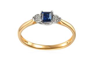 Zlatý dvojfarebný prsteň so zafírom a diamantmi IZBR624Z