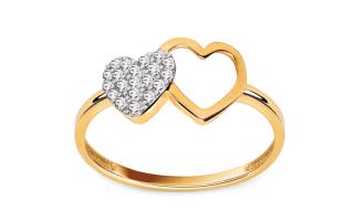 Zlatý dvojfarebný prsteň so zirkónmi Srdiečka IZ15744