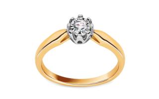 Zlatý dvojfarebný zásnubný prsteň s diamantom KU982