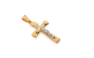 Zlatý kombinovaný prívesok krížik Umučenie Krista IZ14915