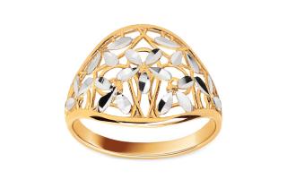 Zlatý kombinovaný prsteň s kvietkami IZ24225