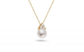 Zlatý náhrdelník ku krku so zirkónmi a prírodnou perlou IZ27689NHR