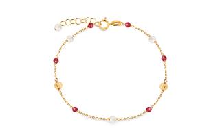 Zlatý náramok s bielymi perlami a rubínmi IZ16237CN