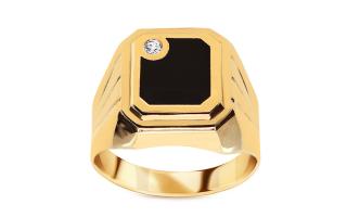 Zlatý pánsky prsteň s čiernou glazúrou a zirkónom IZ10565