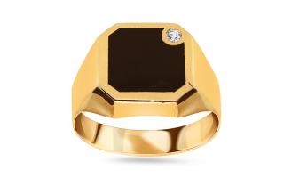 Zlatý pánsky prsteň s čiernou glazúrou a zirkónom IZ10566