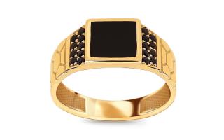 Zlatý pánsky prsteň s ónyxom a čiernymi zirkónmi IZ10667