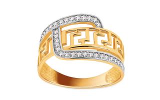 Zlatý prsteň s antickým vzorom a zirkónmi IZ10727