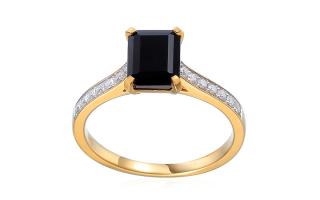 Zlatý prsteň s čiernym achátom a diamantmi IZBR892HR