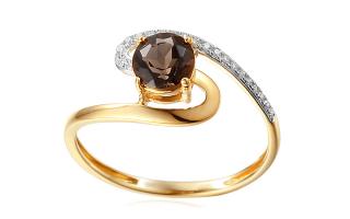 Zlatý prsteň s dymovým quartzitom a diamantmi Reily IZBR424