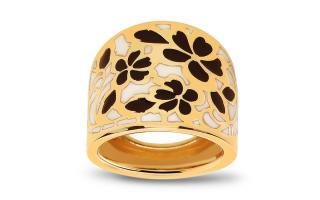 Zlatý prsteň s kvetmi Black & White IZ9957