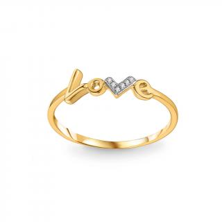 Zlatý prsteň s nápisom LOVE a diamantmi IZBR1271