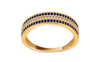 Zlatý prsteň so simulovaným zafírom a čírymi zirkónmi IZ26815
