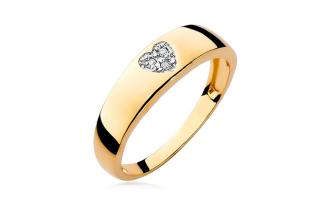Zlatý romantický prsteň s diamantovým srdiečkom, 14K BSBR015