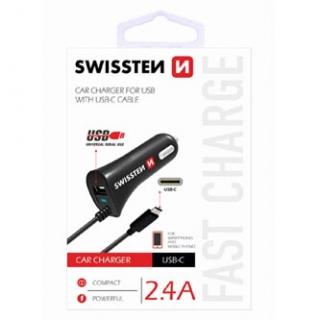 Adaptér do auta SWISSTEN 12W, 1 port, USB-A, kábel USB-C