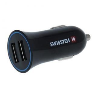 Adaptér do auta SWISSTEN 12W, 2 porty, USB-A, kábel USB-C