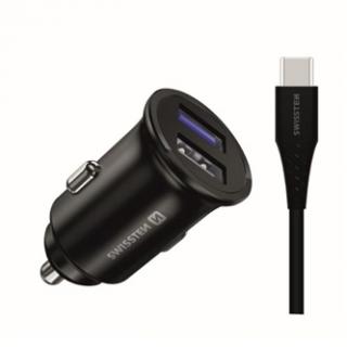 Adaptér do auta SWISSTEN 32,5W, 2 porty, USB-A, kábel USB-C, Huawei Supercharge