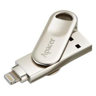Apacer USB flash disk OTG, USB 3.0, 64GB, AH790, strieborný, AP64GAH790S-1, USB A / Lightning, s otočnou krytkou
