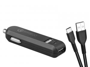 AVACOM CarMAX 2 nabíjačka do auta 2x Qualcomm Quick Charge 2.0,čierna, farba (USB-C kábel)