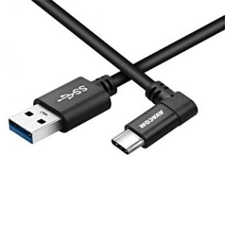Avacom USB kábel (3.1), USB A samec - USB C samec, 1.1m, guľatý, čierny, konektor v uhle 90°