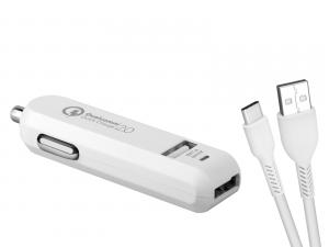 Avacom USB nabíjačka do auta CarMAX 2 QuickCharge 2.0, 2 výstupy,kábel USB-A/USB-C,biela