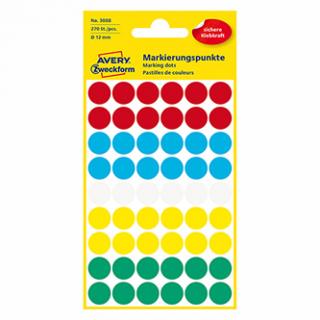 Avery Zweckform etikety 12mm, farebné, 54 etikiet, značkovací, balené po 5 ks, 3088, pre ručný popis