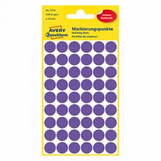 Avery Zweckform etikety 12mm, fialové, 54 etikiet, značkovací, balené po 5 ks, 3115, pre ručný popis