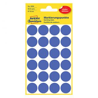 Avery Zweckform etikety 18mm, modré, 24 etikiet, značkovací, snímateľné, balené po 4 ks, 3596, pre ručný popis