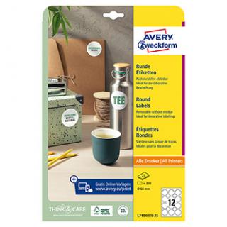 Avery Zweckform etikety 60mm, A4, biele, 12 etikiet, snímateľné, balené po 25 ks, L7104REV-25, pre laserové a atramentové tlačiarn