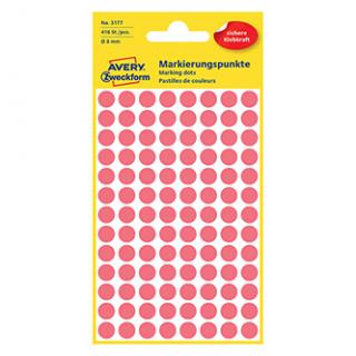 Avery Zweckform etikety 8mm, neon červené, 104 etikiet, značkovací, balené po 4 ks, 3177, pre ručný popis