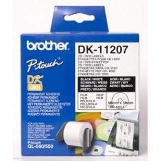 Brother etikety na CD 58mm, biela, filmová rolka, 100 ks, DK11207, pre tlačiarne rady QL