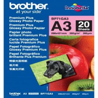 Brother Glossy Photo Paper, BP71GA3, foto papier, lesklý, biely, A3, 260 g/m2, 20 ks, atramentový