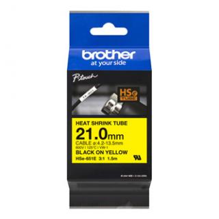 Brother originál páska do tlačiarne štítkov, Brother, HSE-651E, čierny tlač/žltý podklad, 1.5m, 21mm