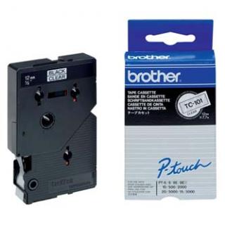 Brother originál páska do tlačiarne štítkov, Brother, TC-101, čierny tlač/priesvitný podklad, laminovaná, 7.7m, 12mm
