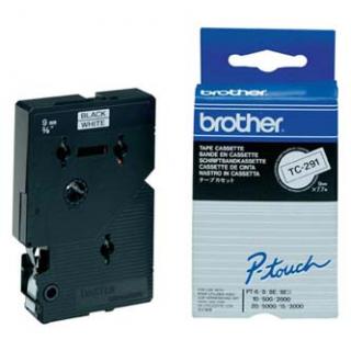 Brother originál páska do tlačiarne štítkov, Brother, TC-291, čierny tlač/biely podklad, laminovaná, 7.7m, 9mm