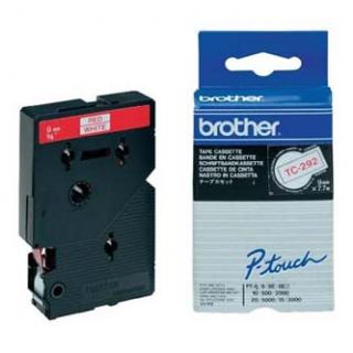Brother originál páska do tlačiarne štítkov, Brother, TC-292, červený tlač/biely podklad, laminovaná, 7.7m, 9mm
