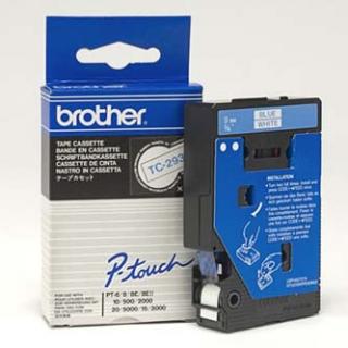 Brother originál páska do tlačiarne štítkov, Brother, TC-293, modrý tlač/biely podklad, laminovaná, 7.7m, 9mm