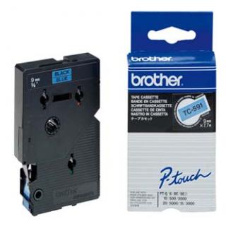 Brother originál páska do tlačiarne štítkov, Brother, TC-591, čierny tlač/modrý podklad, laminovaná, 7.7m, 9mm
