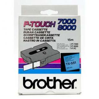 Brother originál páska do tlačiarne štítkov, Brother, TX-551, čierny tlač/modrý podklad, laminovaná, 15m, 24mm