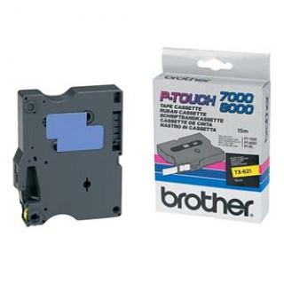 Brother originál páska do tlačiarne štítkov, Brother, TX-621, čierny tlač/žltý podklad, laminovaná, 8m, 9mm