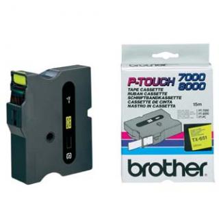 Brother originál páska do tlačiarne štítkov, Brother, TX-651, čierny tlač/žltý podklad, laminovaná, 8m, 24mm
