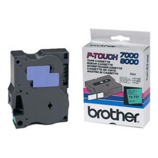 Brother originál páska do tlačiarne štítkov, Brother, TX-751, čierny tlač/zelený podklad, laminovaná, 8m, 24mm