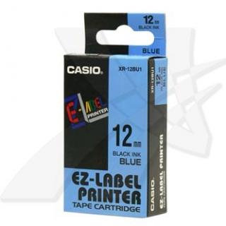 Casio originál páska do tlačiarne štítkov, Casio, XR-12BU1, čierny tlač/modrý podklad, nelaminovaná, 8m, 12mm