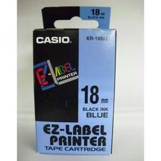 Casio originál páska do tlačiarne štítkov, Casio, XR-18BU1, čierny tlač/modrý podklad, nelaminovaná, 8m, 18mm