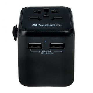 Cestovný adaptér univerzálny World-to-World UTA-01 Verbatim, USB-A, čierny, 12 W