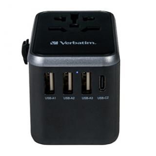 Cestovný adaptér univerzálny World-to-World UTA-04 Verbatim, USB-A, USB-C, čierny, 61 W