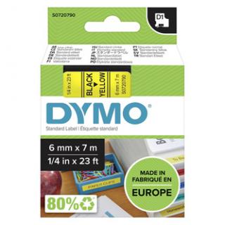 Dymo originál páska do tlačiarne štítkov, Dymo, 43618, S0720790, čierny tlač/žltý podklad, 7m, 6mm, D1