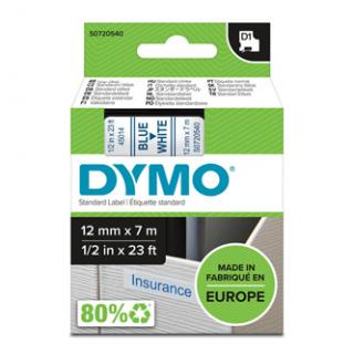 Dymo originál páska do tlačiarne štítkov, Dymo, 45014, S0720540, modrý tlač/biely podklad, 7m, 12mm, D1