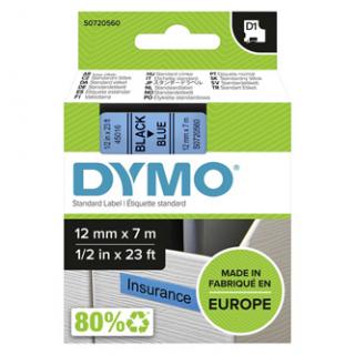 Dymo originál páska do tlačiarne štítkov, Dymo, 45016, S0720560, čierny tlač/modrý podklad, 7m, 12mm, D1