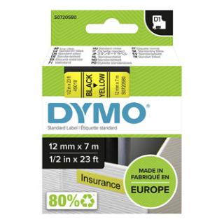 Dymo originál páska do tlačiarne štítkov, Dymo, 45018, S0720580, čierny tlač/žltý podklad, 7m, 12mm, D1